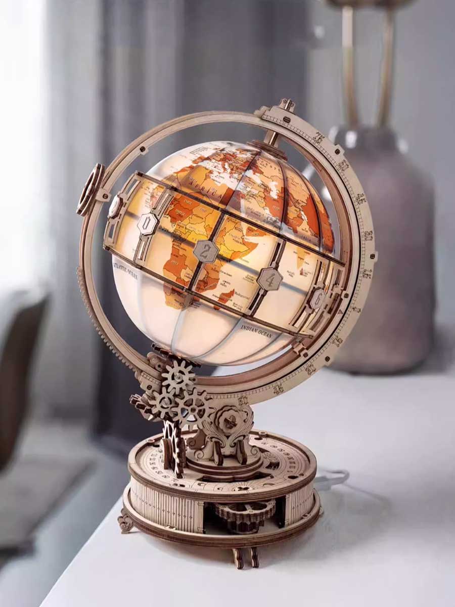 3D Globe Puzzle Lumineux en Bois - GoCrazyPuzzle
