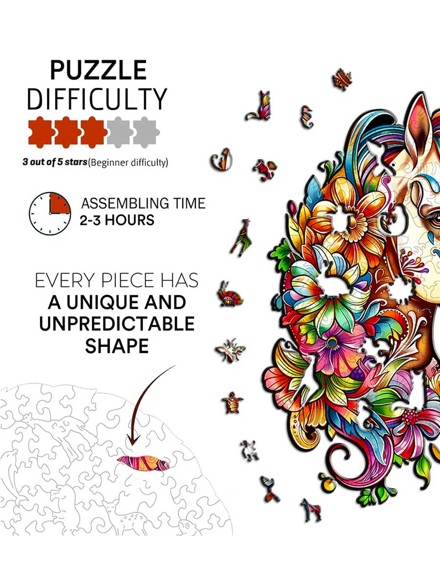 Puzzle Bois Cheval Coloré - Jouets Difficiles pour Enfants - GoCrazyPuzzle