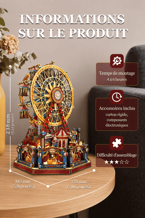 Puzzle 3D en Bois « Grande Roue Musicale » – Maquette lumineuse à assembler - GoCrazyPuzzle