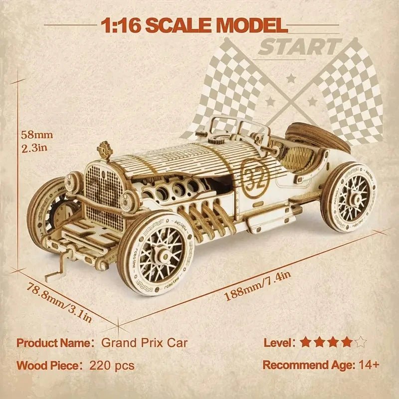 Puzzle 3D Voiture « Grand Prix » – Maquette en Bois Rokr DIY - GoCrazyPuzzle