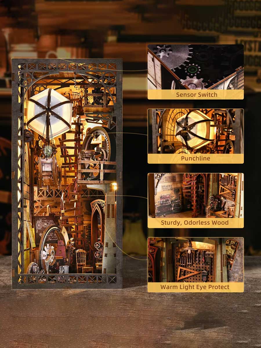 Book Nook – Cabinet de curiosités du voyageur (Bois, LED) - GoCrazyPuzzle