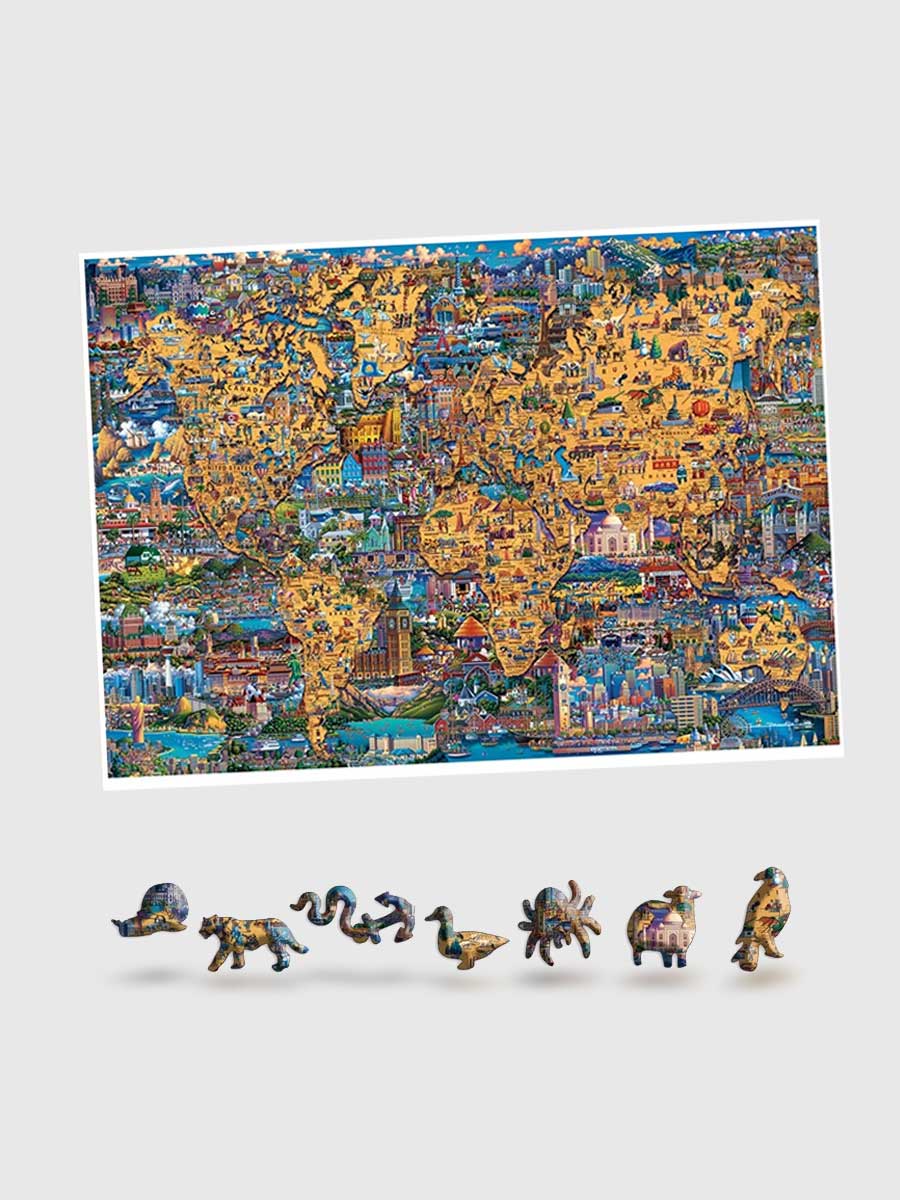 Carte du Monde Puzzle Bois pour Adultes et Enfants - GoCrazyPuzzle
