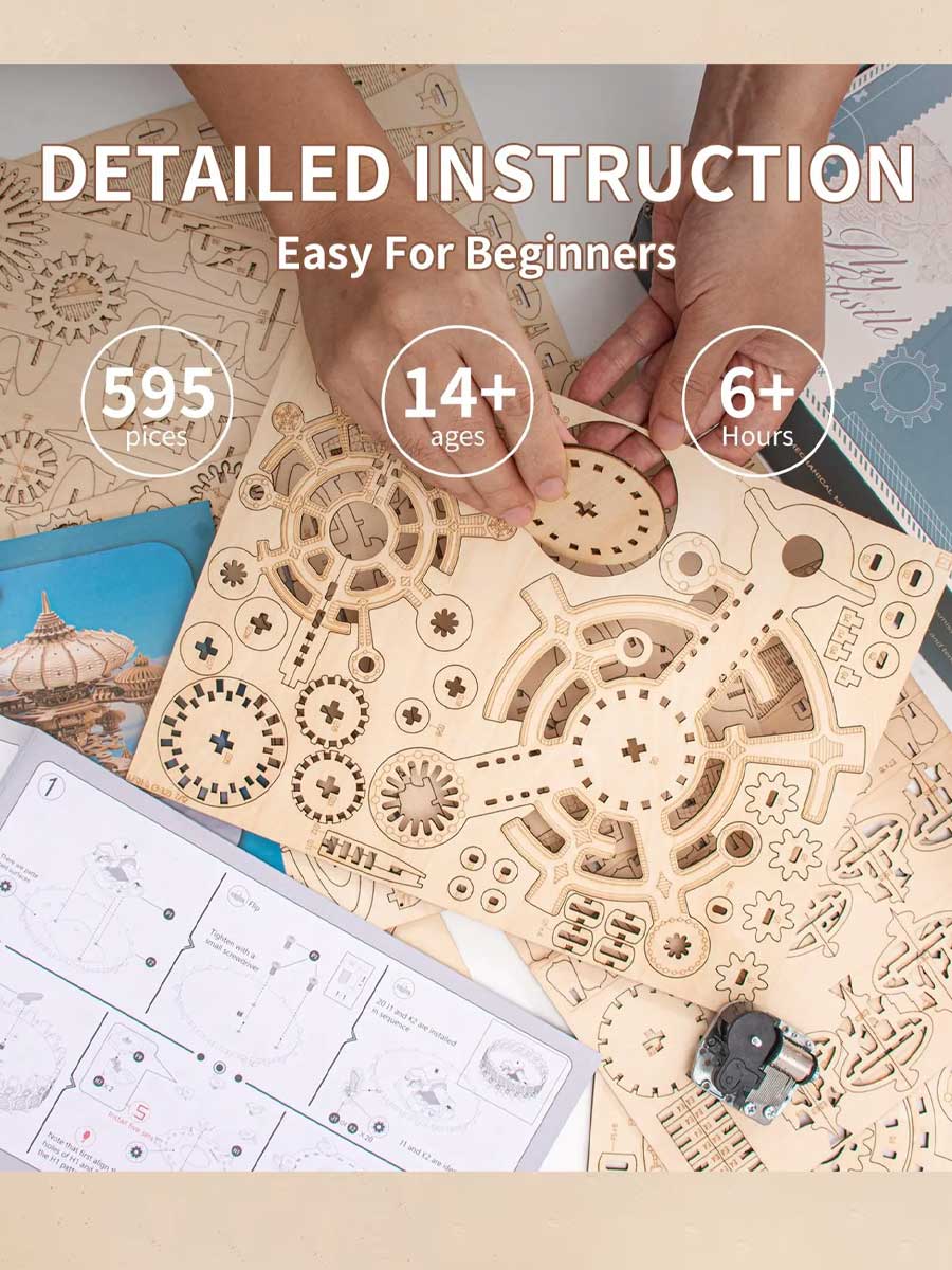 Jeu de Construction Adulte « Château de Ciel » – Boîte à Musique 3D en Bois DIY - GoCrazyPuzzle