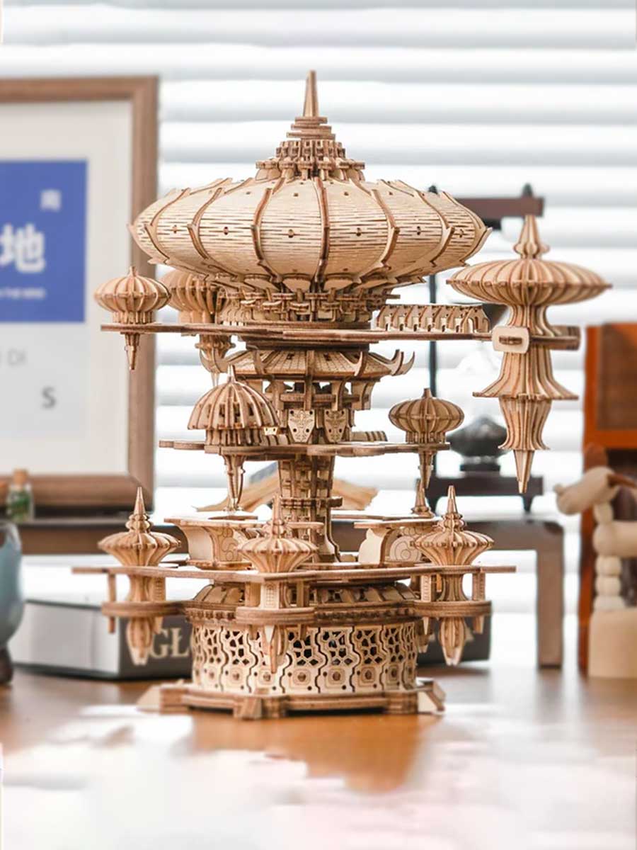 Jeu de Construction Adulte « Château de Ciel » – Boîte à Musique 3D en Bois DIY - GoCrazyPuzzle
