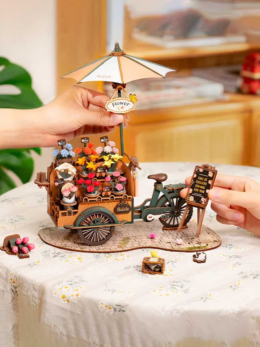 Maquette 3D Puzzle Charrette à Fleurs en Bois - GoCrazyPuzzle