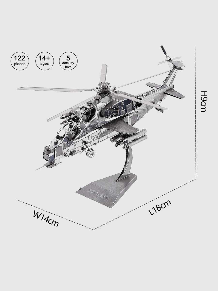 Maquette Avion Métal « Hélicoptère Militaire » – Puzzle 3D DIY, 122 Pièces - GoCrazyPuzzle