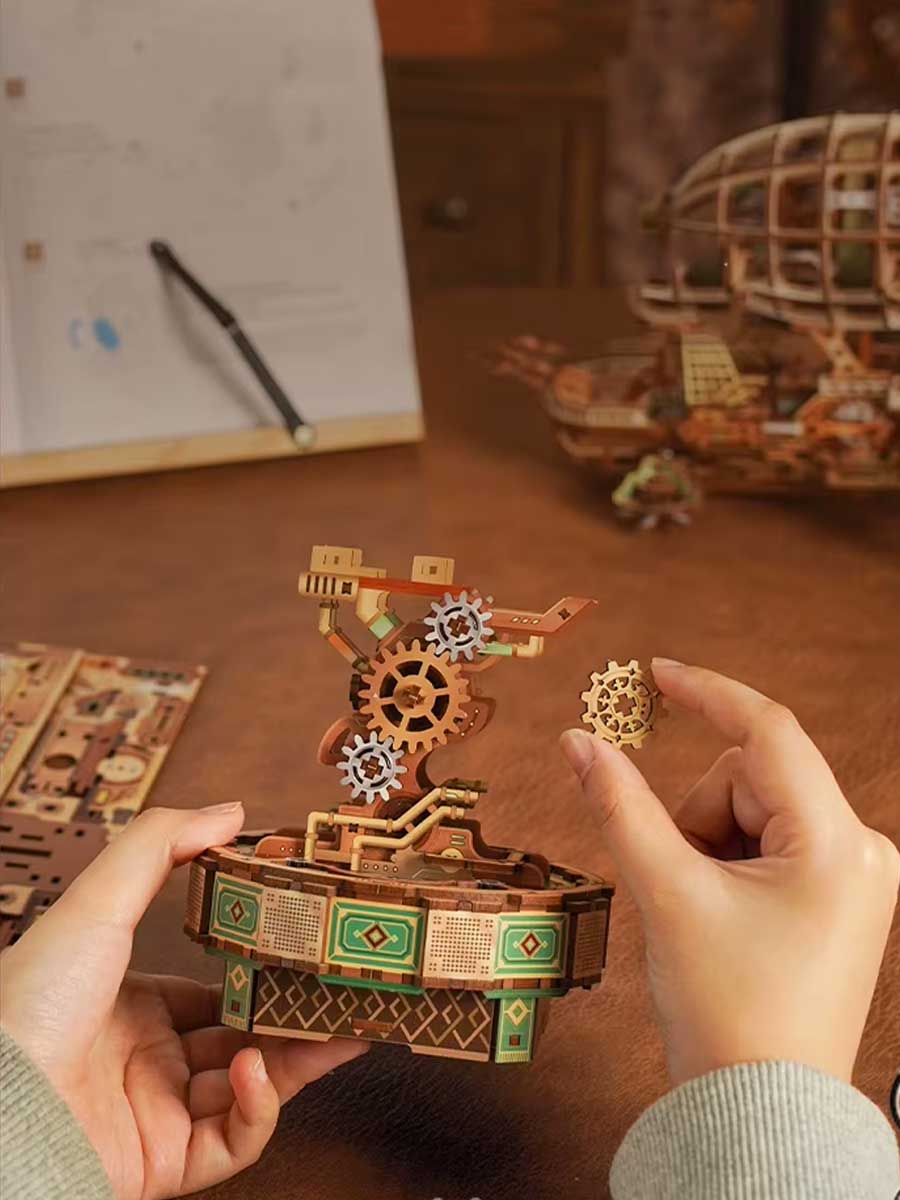 Maquette Bois 3D « Steam Navigation » – Modèle Mécanique à Engrenages DIY - GoCrazyPuzzle