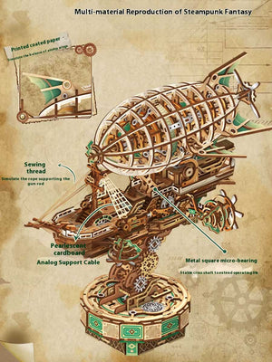Maquette Bois 3D « Steam Navigation » – Modèle Mécanique à Engrenages DIY - GoCrazyPuzzle