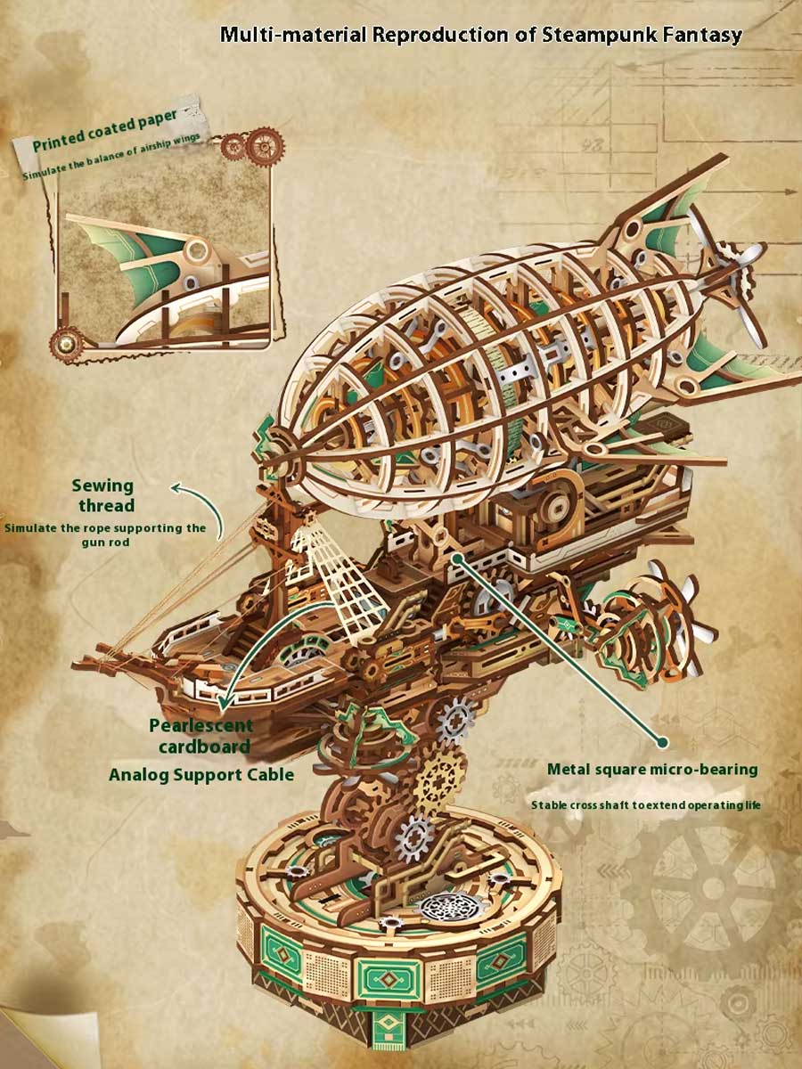 Maquette Bois 3D « Steam Navigation » – Modèle Mécanique à Engrenages DIY - GoCrazyPuzzle
