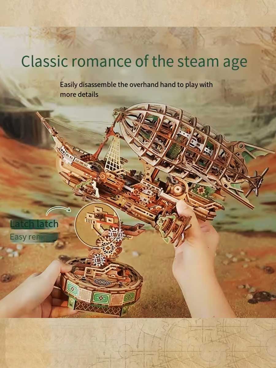 Maquette Bois 3D « Steam Navigation » – Modèle Mécanique à Engrenages DIY - GoCrazyPuzzle