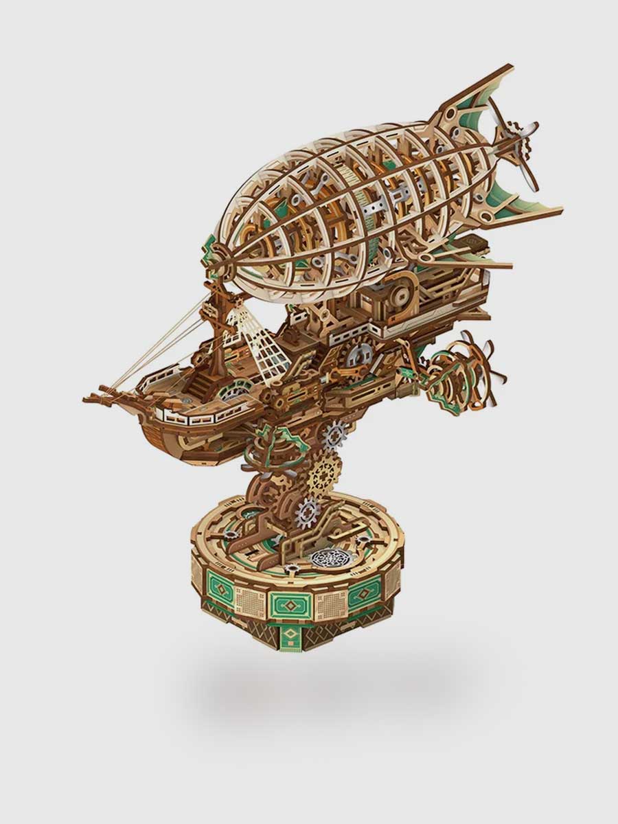 Maquette Bois 3D « Steam Navigation » – Modèle Mécanique à Engrenages DIY - GoCrazyPuzzle