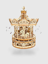 Puzzle 3D Boîte à Musique - Carrousel Mécanique en Bois - GoCrazyPuzzle