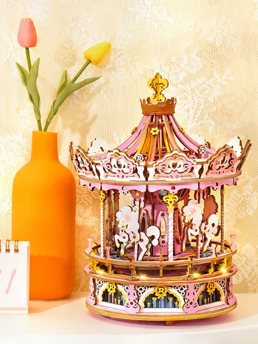 Puzzle 3D Boîte à Musique - Carrousel Mécanique en Bois - GoCrazyPuzzle
