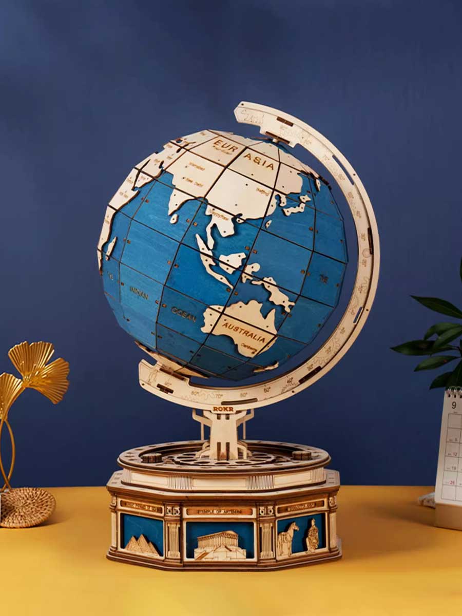 Puzzle 3D Globe Terrestre en Bois ROKR (567 pièces) - GoCrazyPuzzle