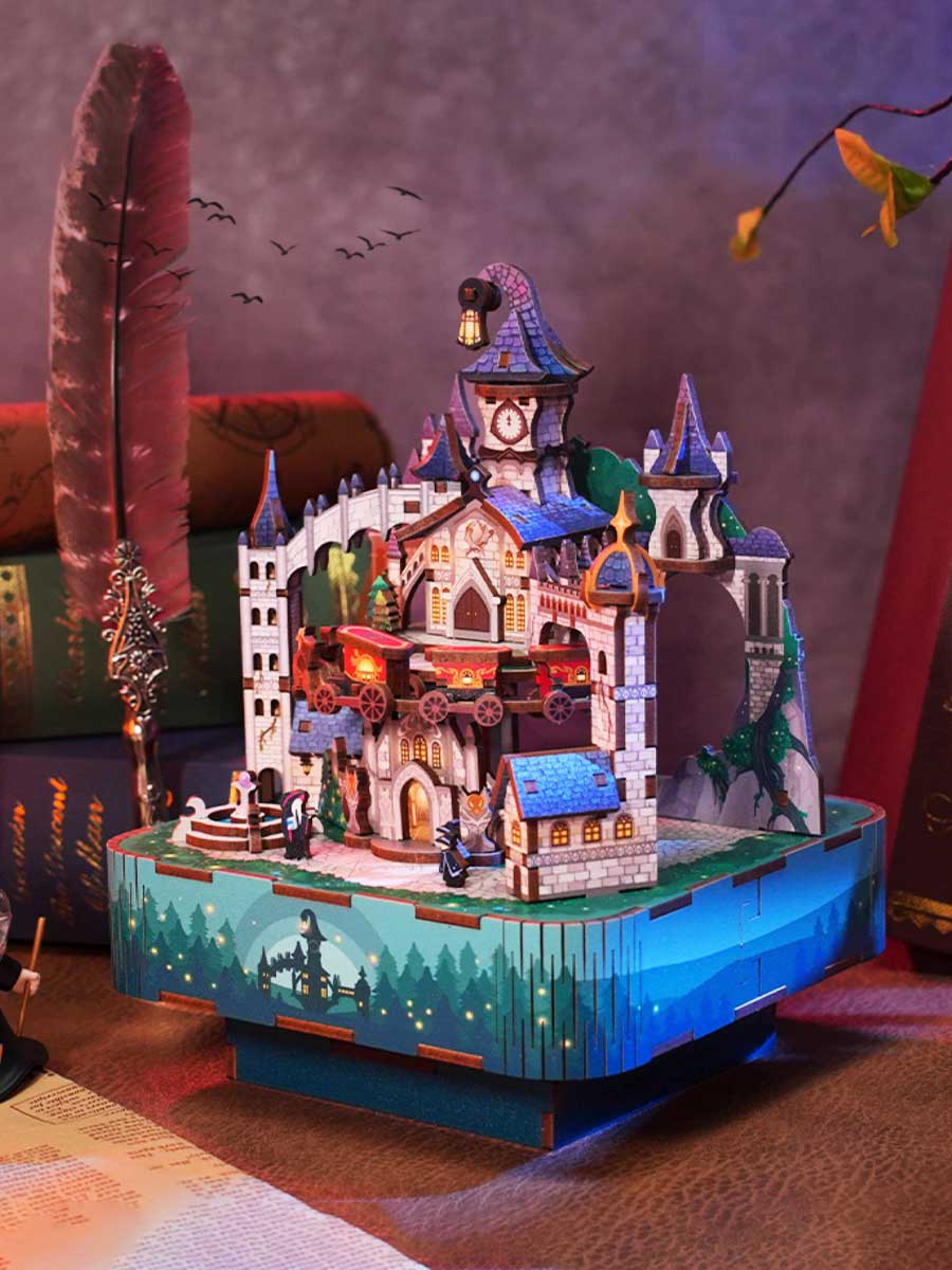 Puzzle Bois 3D « Château Magique » – Boîte à Musique DIY avec Train Mobile - GoCrazyPuzzle