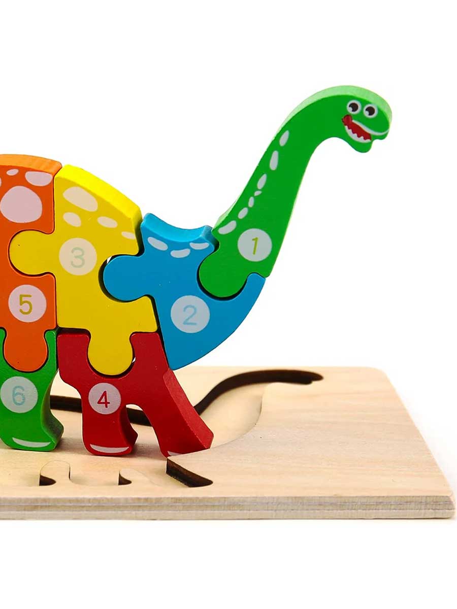 Puzzle Bois Enfant 3 ans et plus l Couleurs & Chiffres Dinosaure - GoCrazyPuzzle